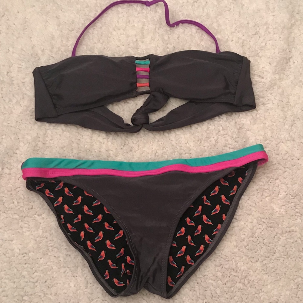 Gray And Bright Bandeau Bikini